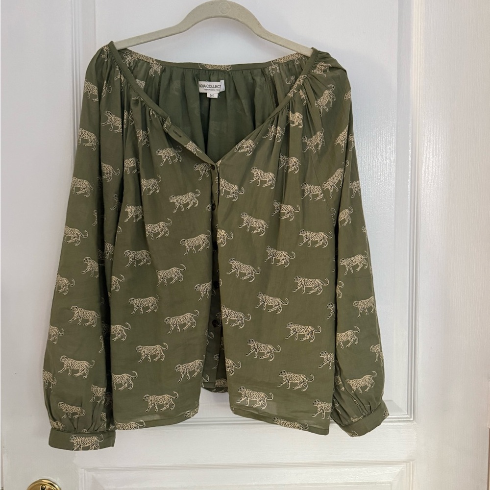 Emerson Fry Olive Green Tiger Print Blouse